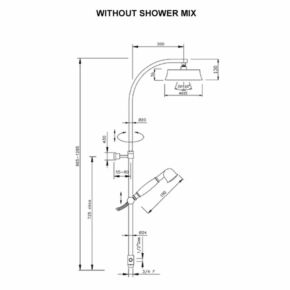Klasický mosazný sprchový sloup s kulatou sprchovou hlavicí vyrobený v Itálii - Yari Viadurini