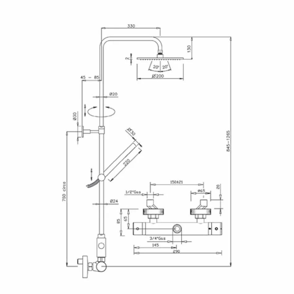 Sprchový sloup s ultratenkou ocelovou sprchovou hlavicí Made in Italy - Studio Viadurini