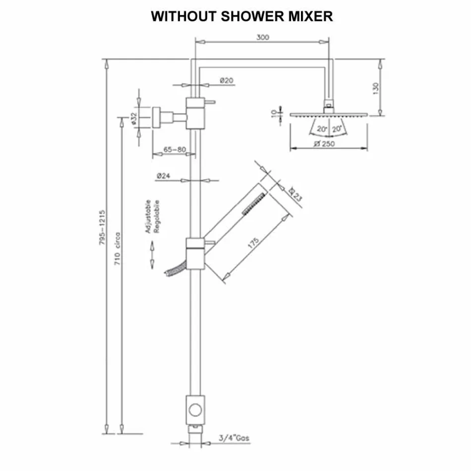 Mosazný sprchový sloup se čtvercovou ocelovou sprchovou hlavicí vyrobený v Itálii - Lipari Viadurini