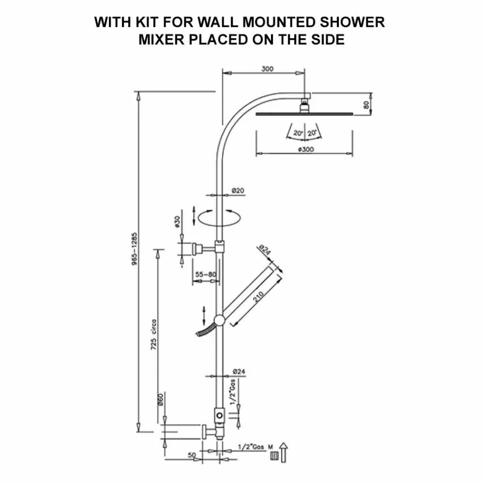 Mosazný sprchový sloup s kulatou ocelovou sprchovou hlavicí vyrobený v Itálii - Kennedy Viadurini