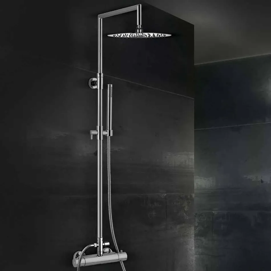 Mosazný sprchový sloup s kulatou ultratenkou sprchovou hlavicí vyrobený v Itálii - Merio Viadurini