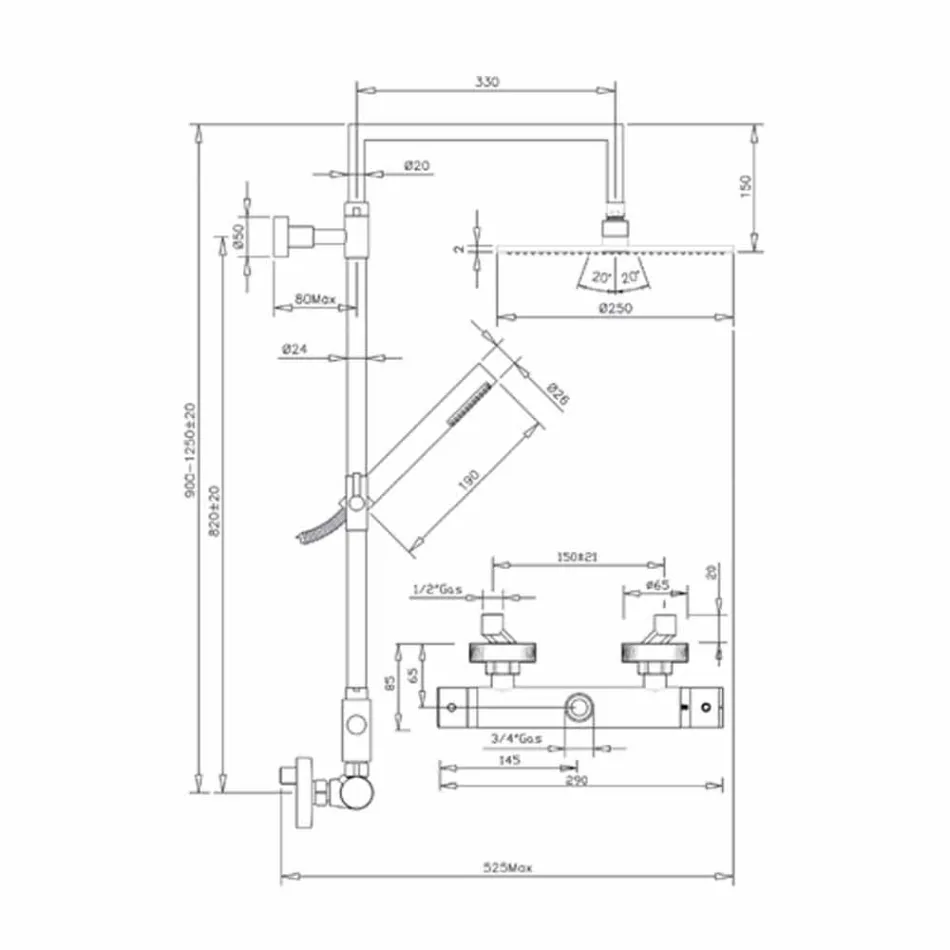 Mosazný sprchový sloup s kulatou ultratenkou sprchovou hlavicí vyrobený v Itálii - Merio Viadurini