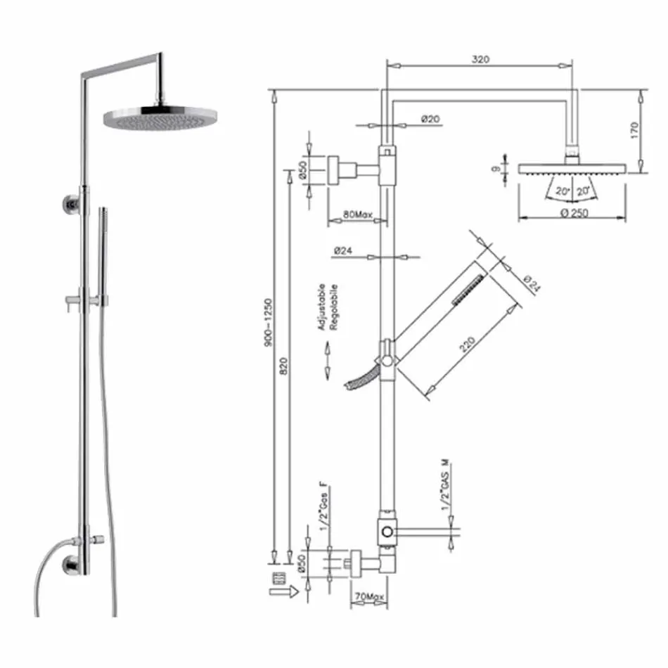 Sprchový sloup z chromované mosazi s ruční sprchou abs vyrobené v Itálii - Selvio Viadurini