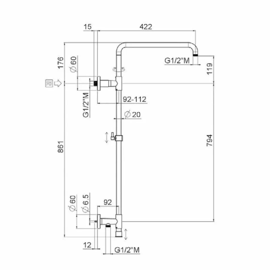 Sprchový sloup z chromované mosazi s ocelovou sprchovou hlavicí Made in Italy - Daino Viadurini