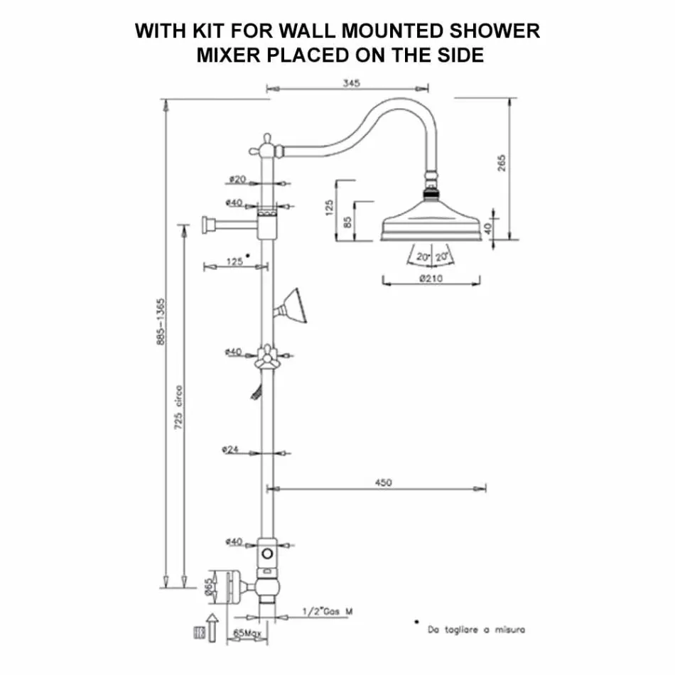 Mosazný sprchový sloup bez směšovače Klasický design vyrobený v Itálii - Yunda Viadurini