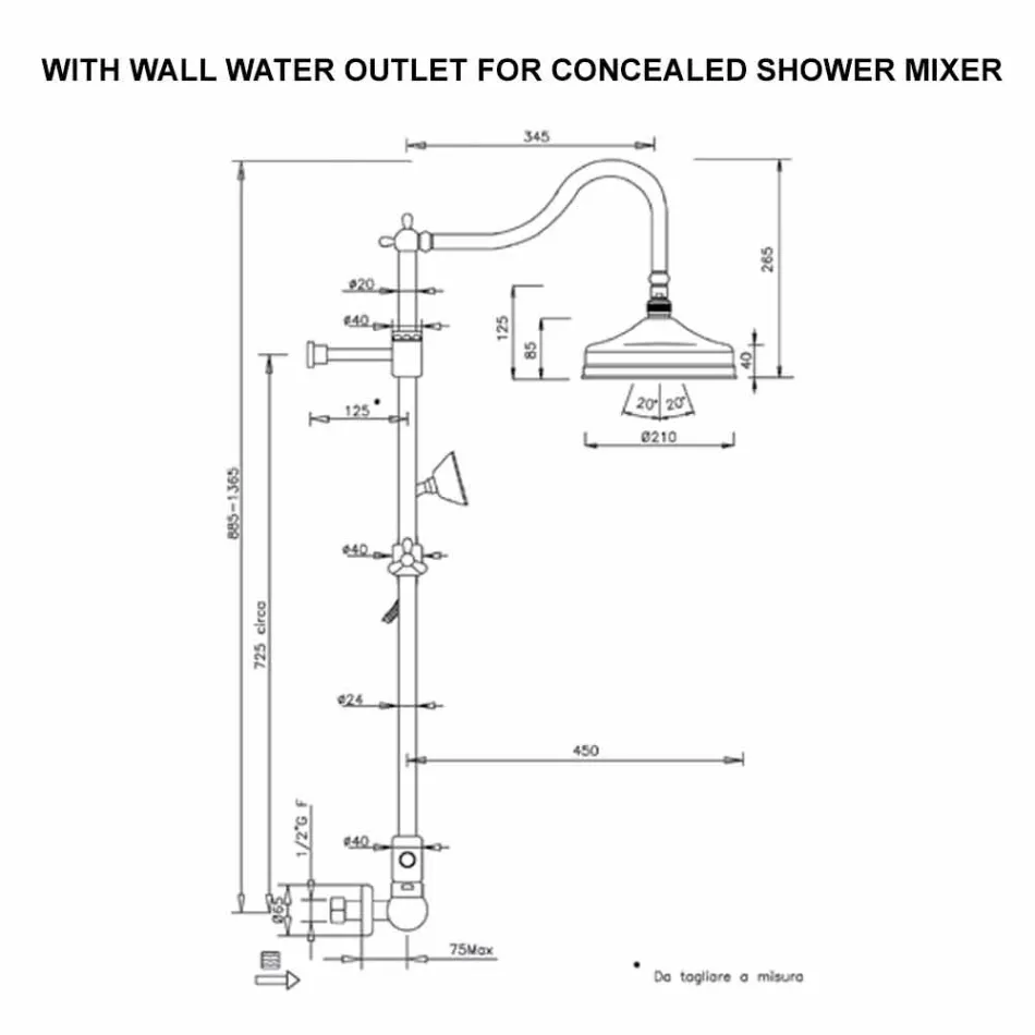 Mosazný sprchový sloup bez směšovače Klasický design vyrobený v Itálii - Yunda Viadurini