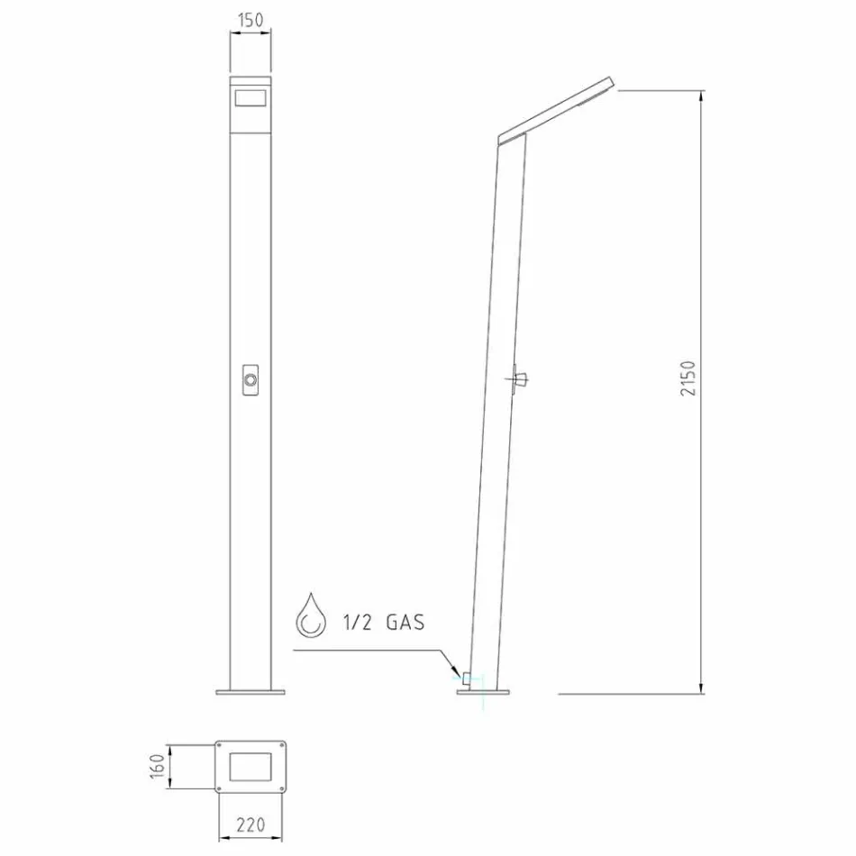 Venkovní solární sprchový sloup z nerezové oceli vyrobený v Itálii - Werner Viadurini