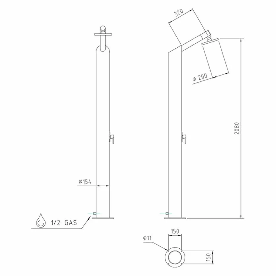 Solární zahradní sprchový sloup z černé nerezové oceli vyrobený v Itálii - Werner Viadurini
