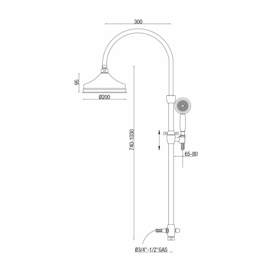 Teleskopický sprchový sloup v mosazném klasickém designu vyrobený v Itálii - Nesto Viadurini