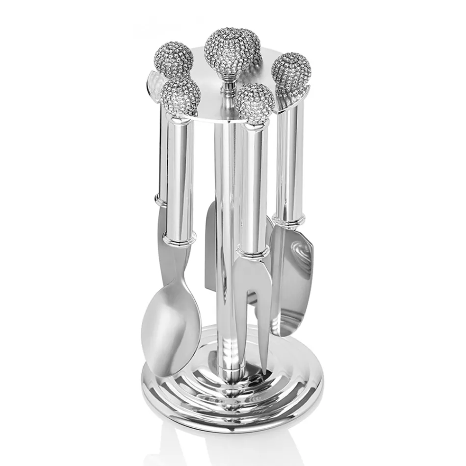 Sýrové nože ve stříbrném kovu s krystaly 5 kusů - Marfio Viadurini