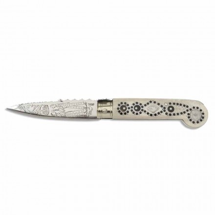 Starožitný ručně vyrobený nůž z rohu a oceli vyrobený v Itálii - Amour Viadurini