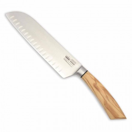 Ručně vyrobený nůž Santoku s rohem nebo dřevěnou rukojetí vyrobený v Itálii - Toki Viadurini
