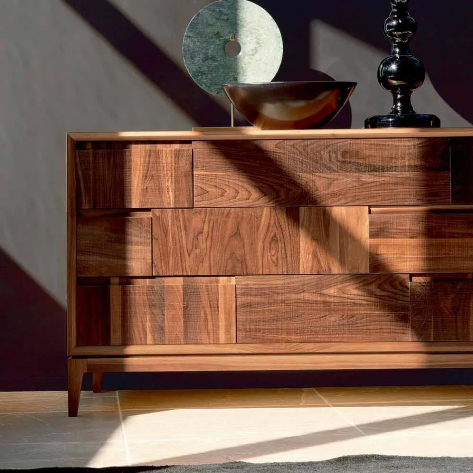 Dresser 3 zásuvky moderní design z masivního ořechu, Nino Viadurini