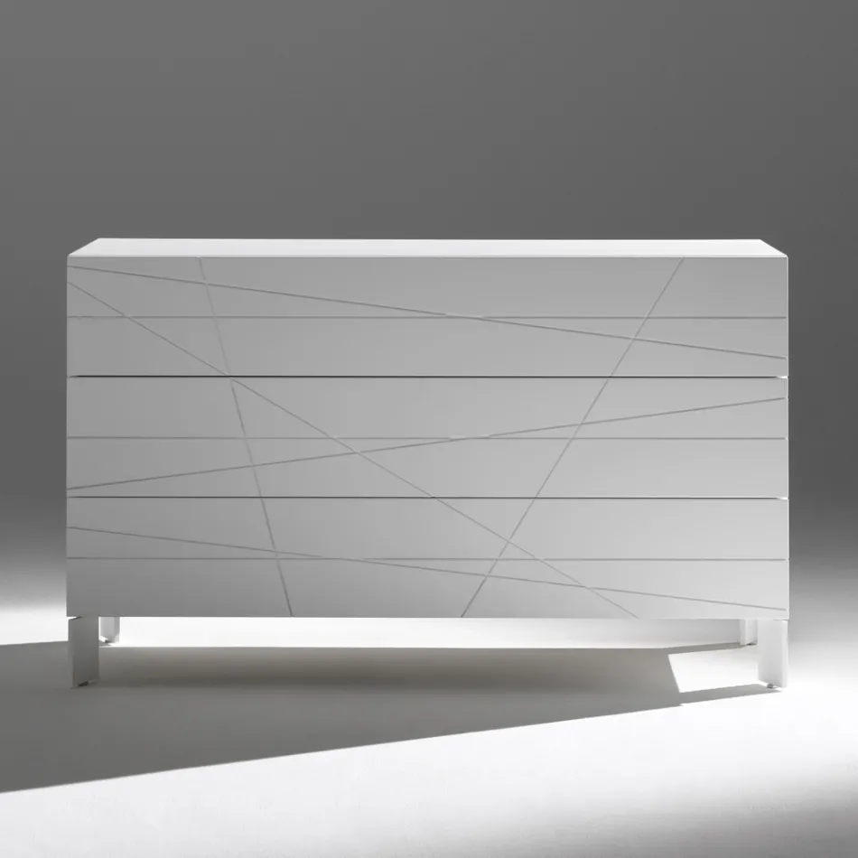 Komoda se 3 zásuvkami z lakované dřevotřísky - Gemelli Viadurini
