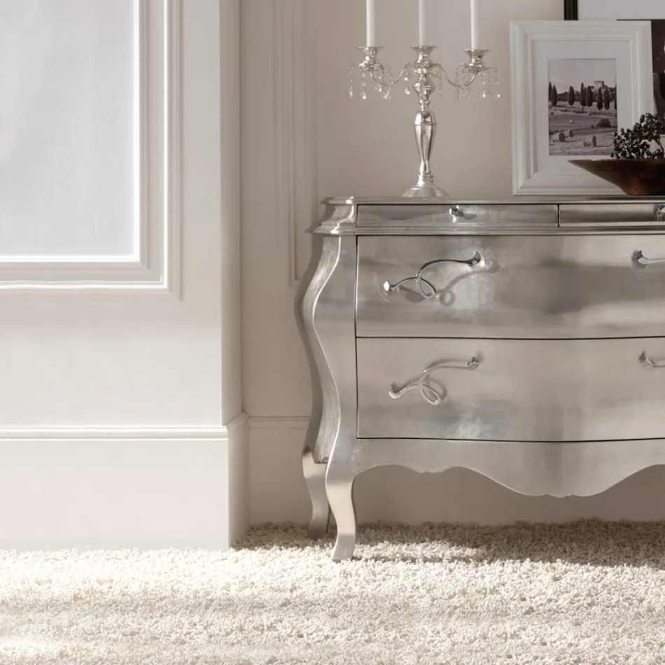Komoda z masivního dřeva se stříbrnou povrchovou úpravou Vyrobeno v Itálii - Bruggy Viadurini