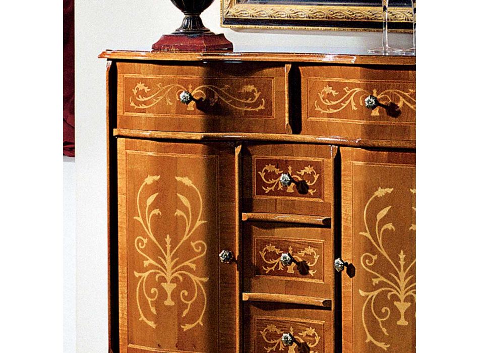 Dřevěná komoda klasického stylu se 2 dveřmi a 5 zásuvkami Made in Italy - Luxus Viadurini