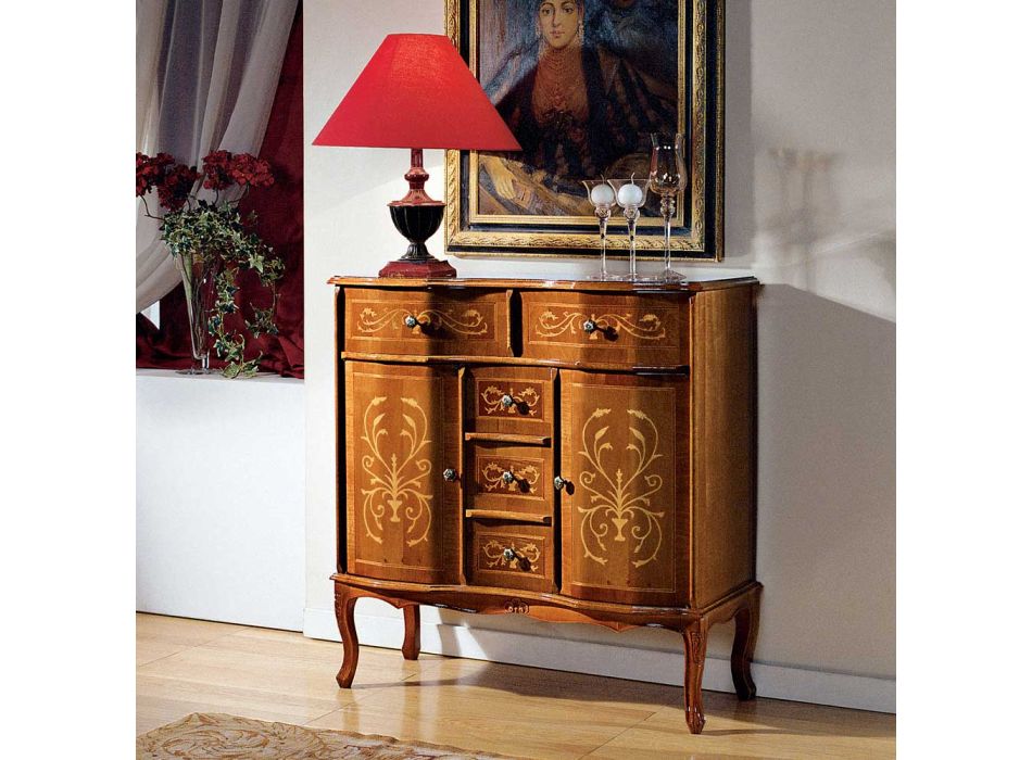 Dřevěná komoda klasického stylu se 2 dveřmi a 5 zásuvkami Made in Italy - Luxus Viadurini