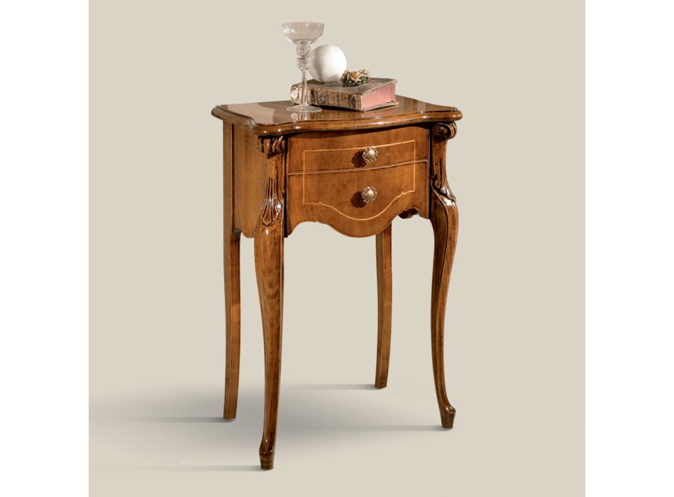 Klasický noční stolek se 2 zásuvkami z ořechového dřeva Bassano Made in Italy - Commodus Viadurini