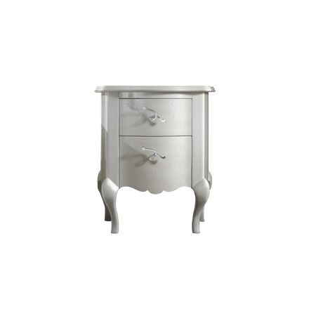 Perleťově bílý reliéfní noční stolek s chromovanými úchyty Made in Italy - Berlin Viadurini