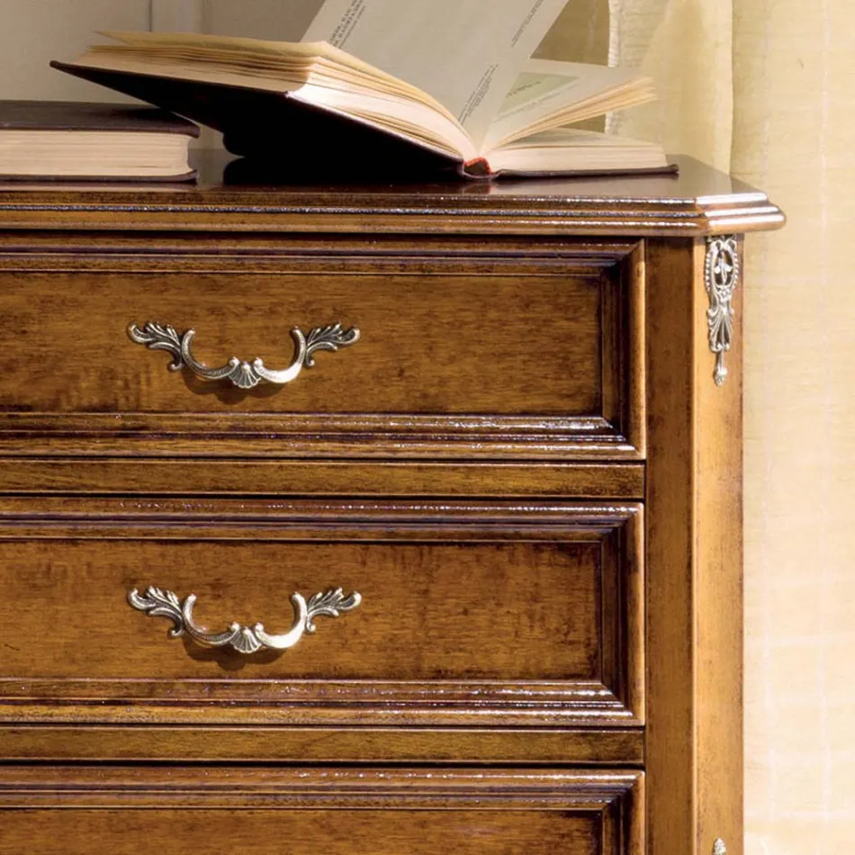 Noční stolek do ložnice z ořechového dřeva 3 zásuvky Made in Italy - Richard Viadurini