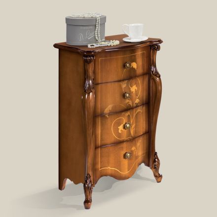 Klasický noční stolek z intarzovaného dřeva se 4 zásuvkami Made in Italy - Ottaviano Viadurini