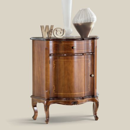 Klasický noční stolek intarzovaná dřevěná dvířka a zásuvka Made in Italy - Leonor Viadurini