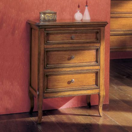 Noční stolek se 3 zásuvkami ze dřeva Bassano, Francie Made in Italy - Hawwat Viadurini