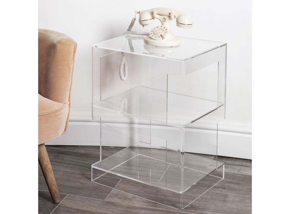 Moderní noční stolek s policovým designem z průhledného akrylového křišťálu - Icaria Viadurini