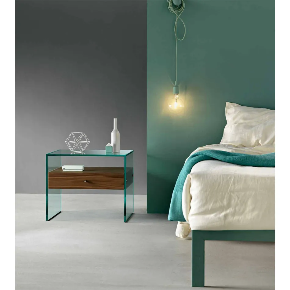 Noční stolek s moderním designem z extra čirého skla Vyrobeno v Itálii - tajné Viadurini