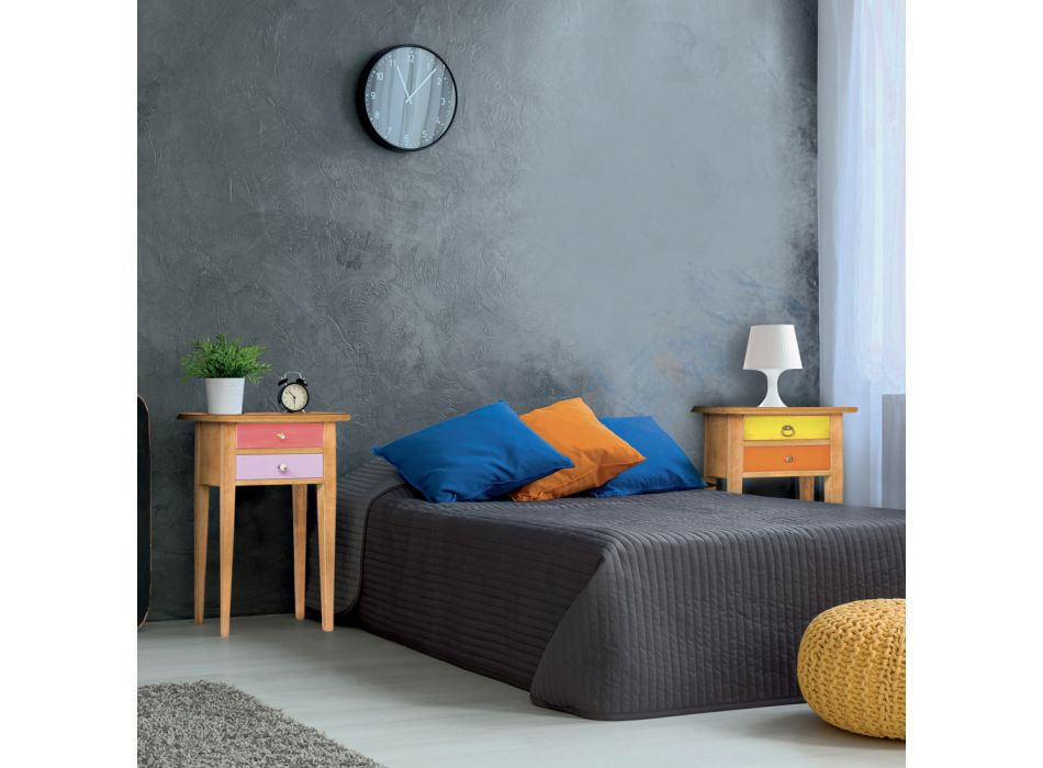 Dřevěný noční stolek se 2 barevnými zásuvkami Made in Italy - Varuna Viadurini