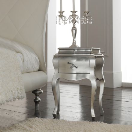 Noční stolek z masivního dřeva se stříbrnou povrchovou úpravou Made in Italy - Bruggy Viadurini