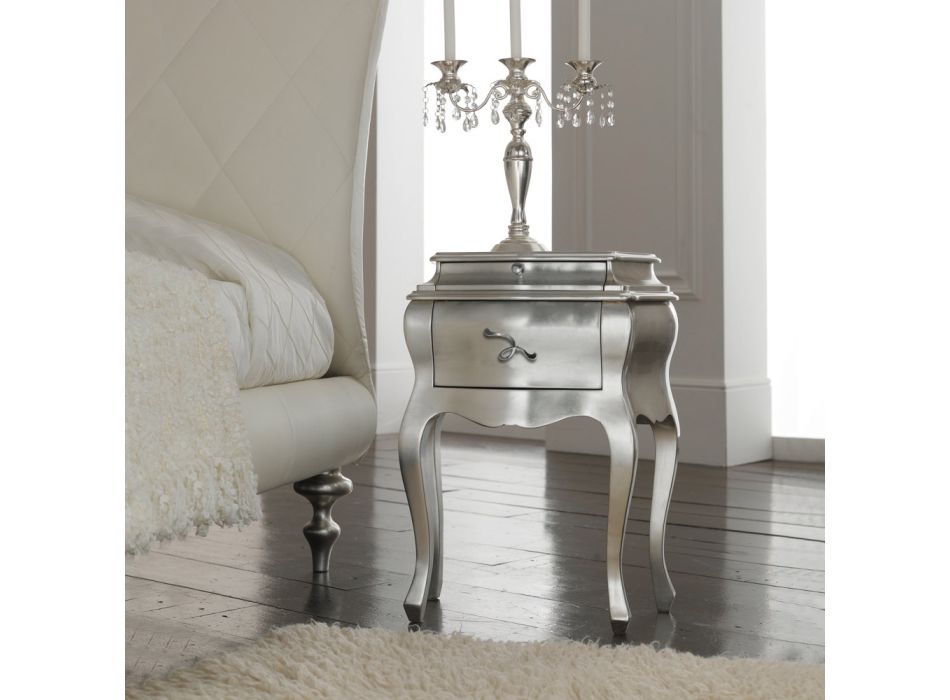 Noční stolek z masivního dřeva se stříbrnou povrchovou úpravou Made in Italy - Bruggy Viadurini