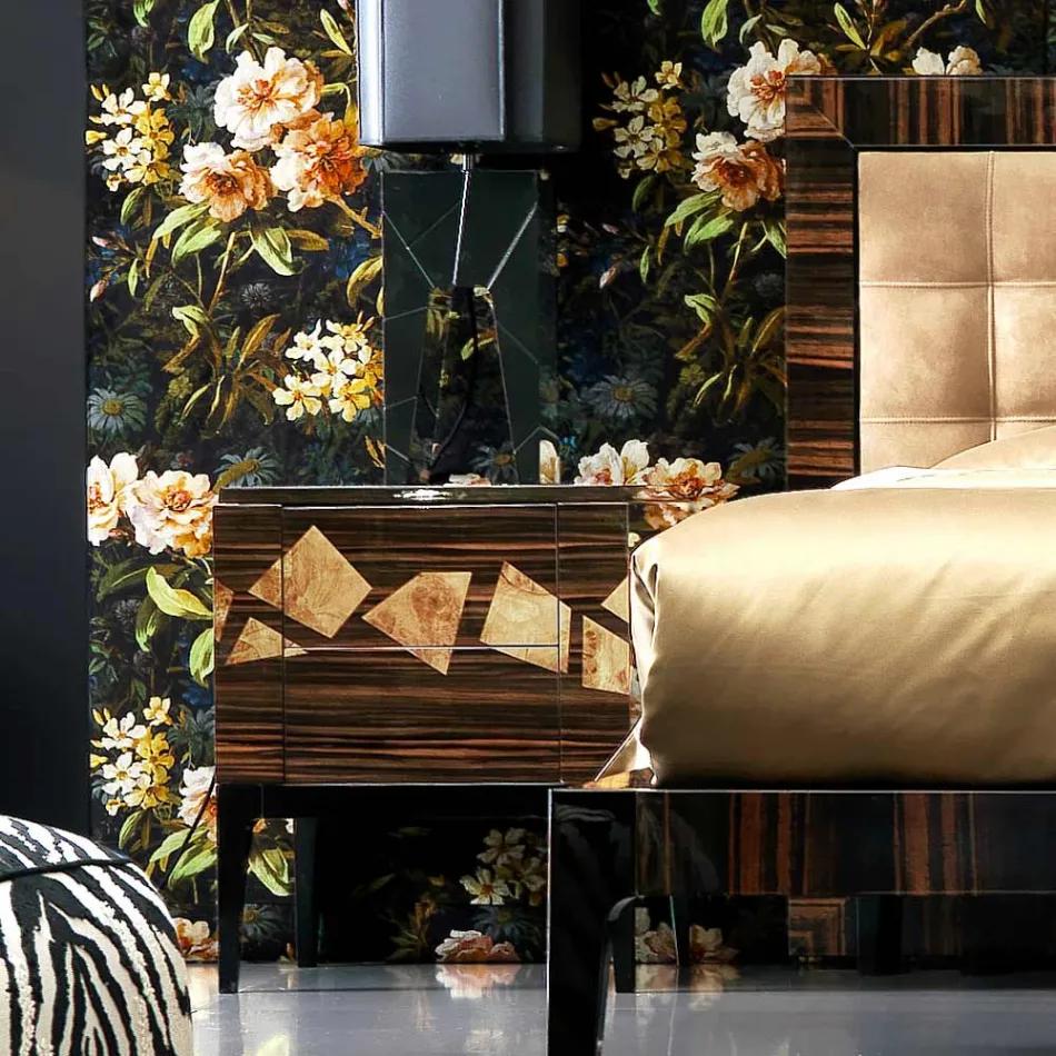 Noční stolek v ořechovém a ebenovém dřevě Grilli Zarafa vyrobený v Itálii Viadurini