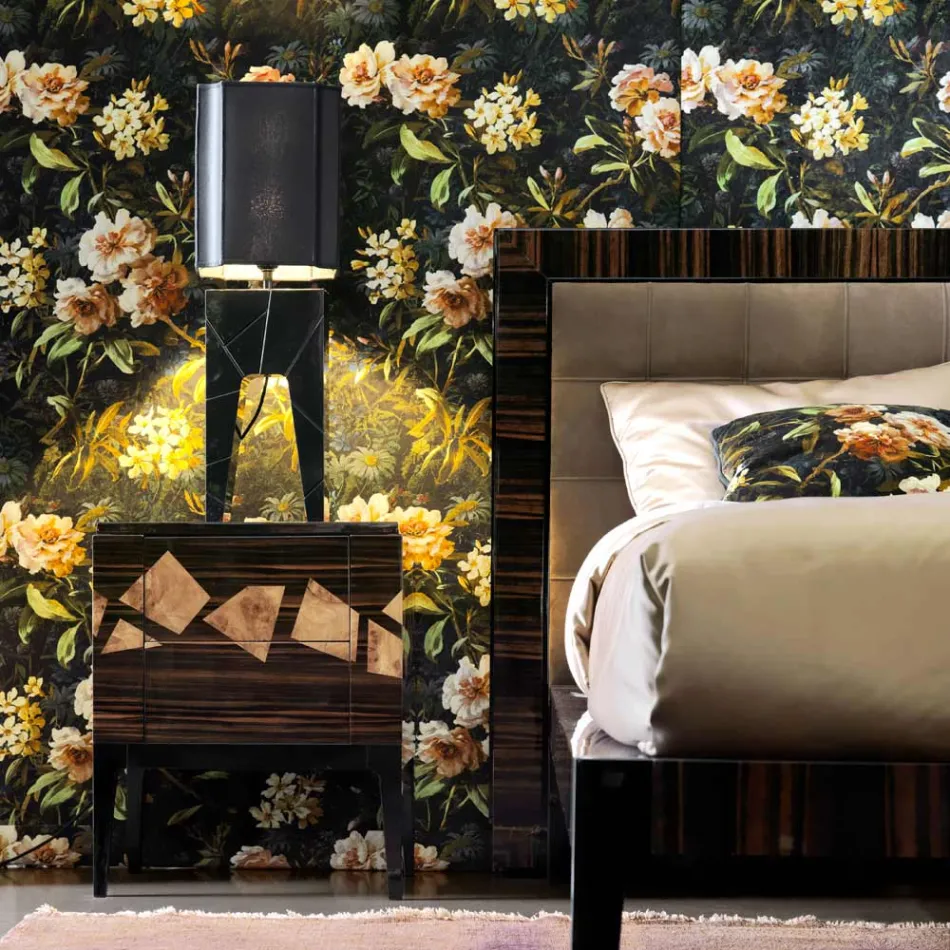 Noční stolek v ořechovém a ebenovém dřevě Grilli Zarafa vyrobený v Itálii Viadurini