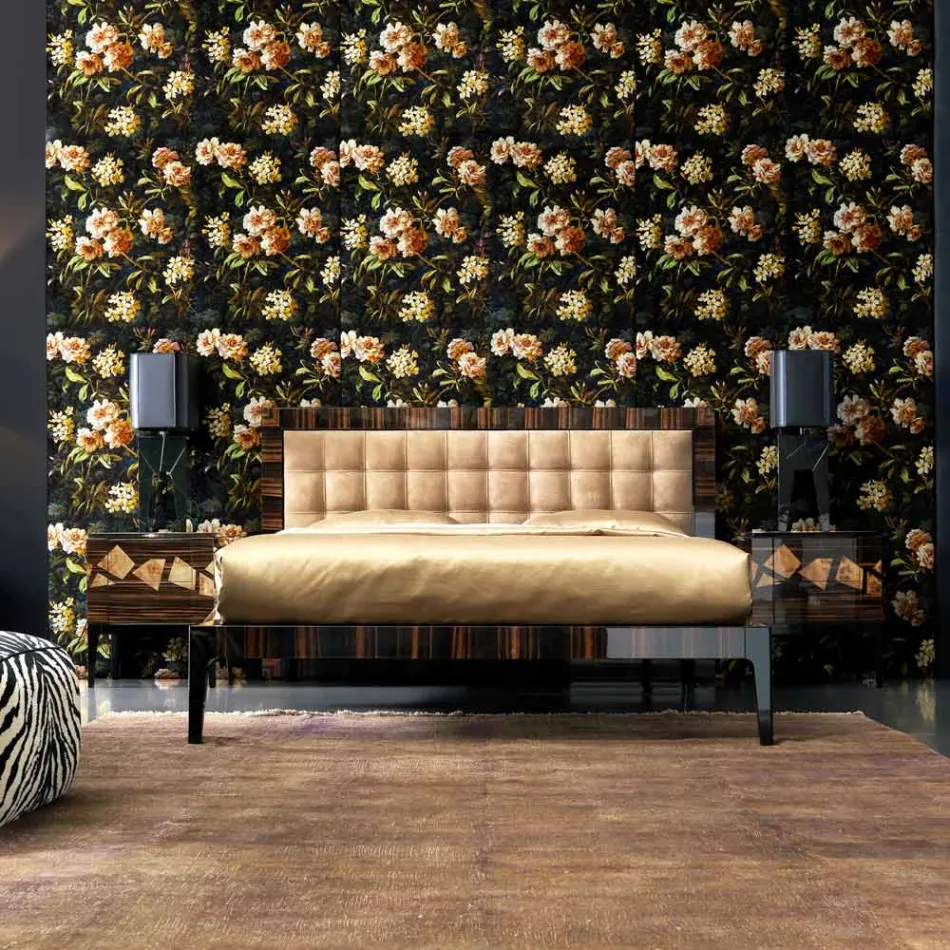 Noční stolek v ořechovém a ebenovém dřevě Grilli Zarafa vyrobený v Itálii Viadurini