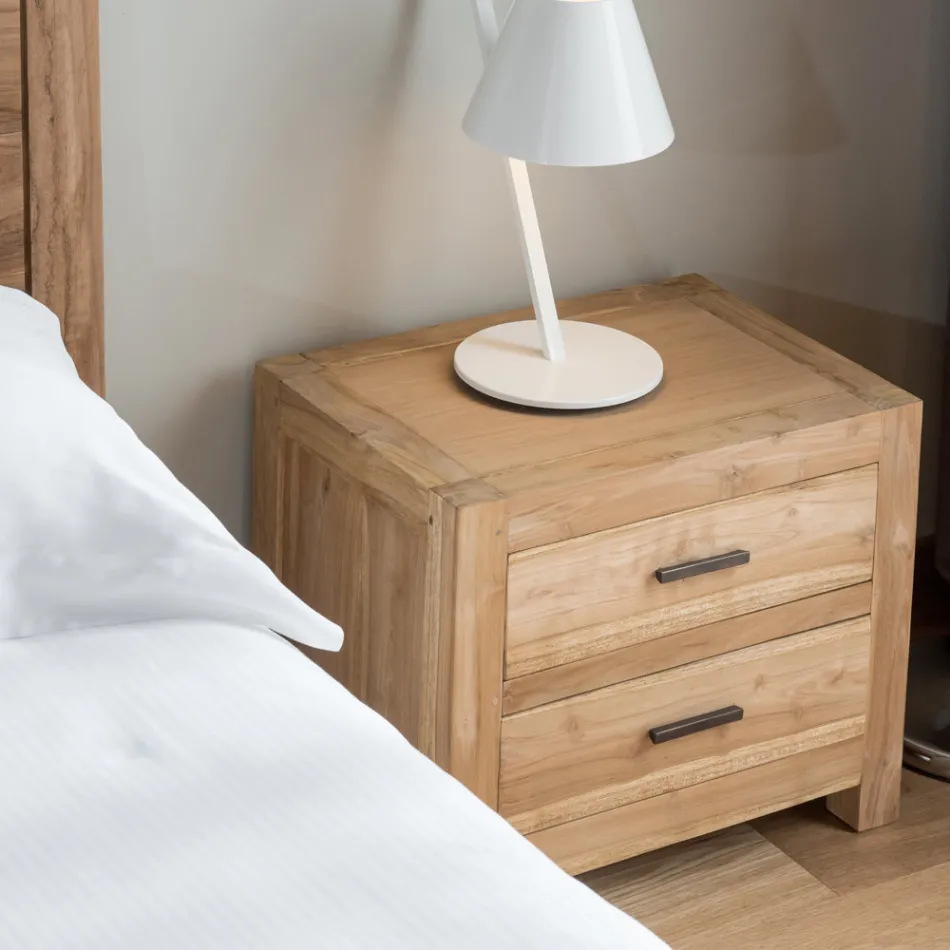 Noční stolek z masivního teakového dřeva se 2 zásuvkami - Vovinam Viadurini