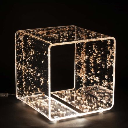 Svítící noční stolek z akrylového křišťálu a zlata, stříbra nebo mědi - Gnassi Viadurini