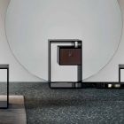 Noční stolek z kouřového skla s koženou zásuvkou 2 rozměry - Linzy Viadurini