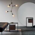 Noční stolek z kouřového skla s koženou zásuvkou 2 rozměry - Linzy Viadurini
