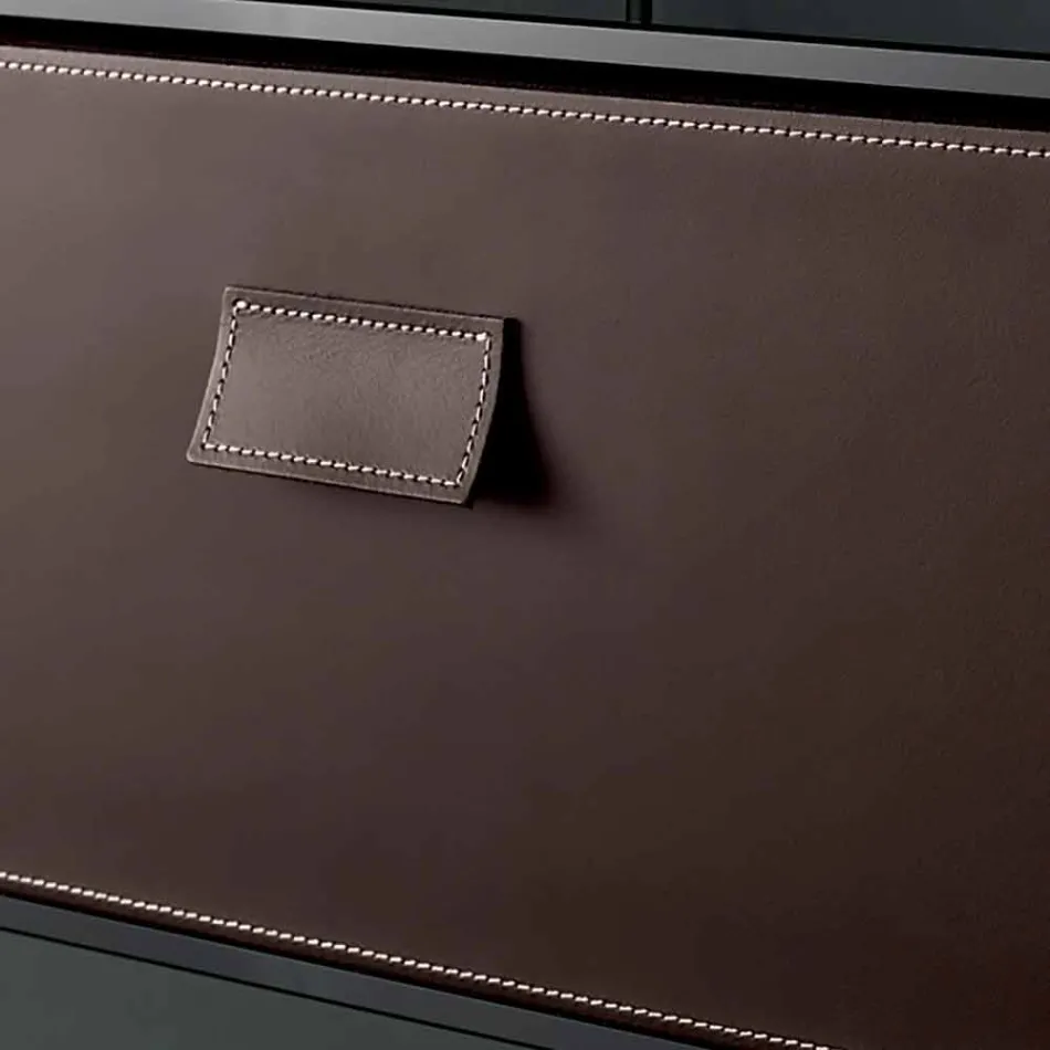 Noční stolek z kouřového skla s koženou zásuvkou 2 rozměry - Linzy Viadurini