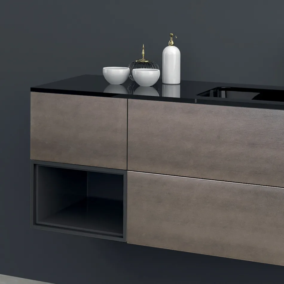 Složení 2 Závěsný koupelnový nábytek v platinové lakované MDF 120 cm - Renga Viadurini