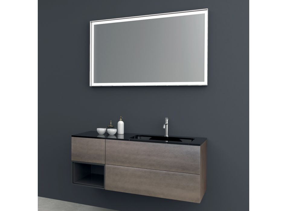 Složení 2 Závěsný koupelnový nábytek v platinové lakované MDF 120 cm - Renga Viadurini