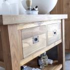 Složení 3 Koupelnový nábytek z teakového dřeva s pryskyřičným umyvadlem - Essence Viadurini