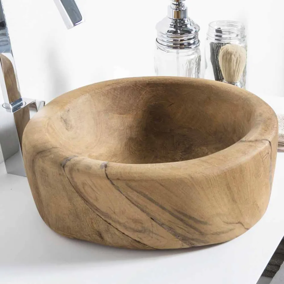 Složení 3 Koupelnový nábytek z teakového dřeva a Hi Macs® - mastek Viadurini