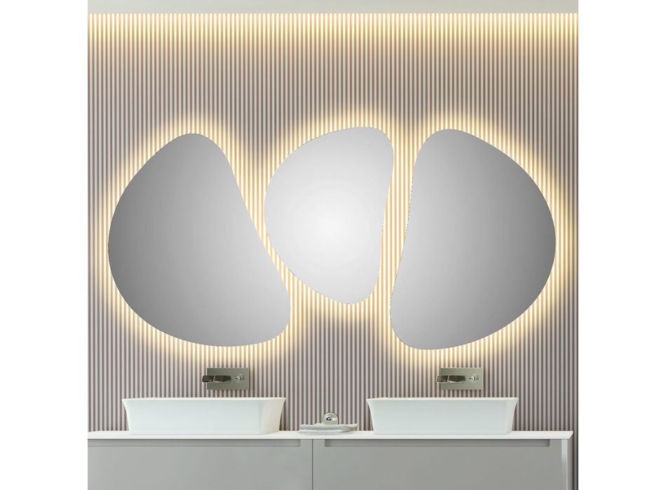 Složení 3 nástěnná zrcátka s LED osvětlením vyrobená v Itálii - Fagiolao Viadurini