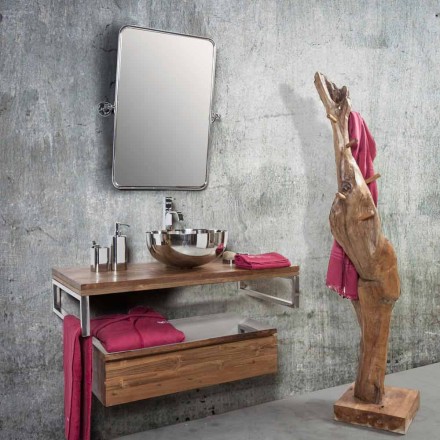 Složení 4 Koupelnový nábytek z teakového dřeva a chromované oceli - Beatles Viadurini