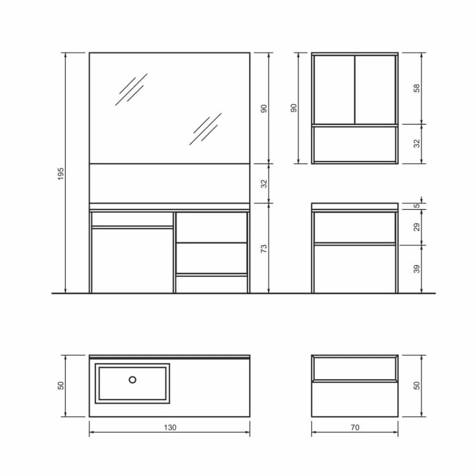 Složení 5 Samostatně stojící koupelnový nábytek z kovu a Ecolegna vyrobený v Itálii - Cizco Viadurini