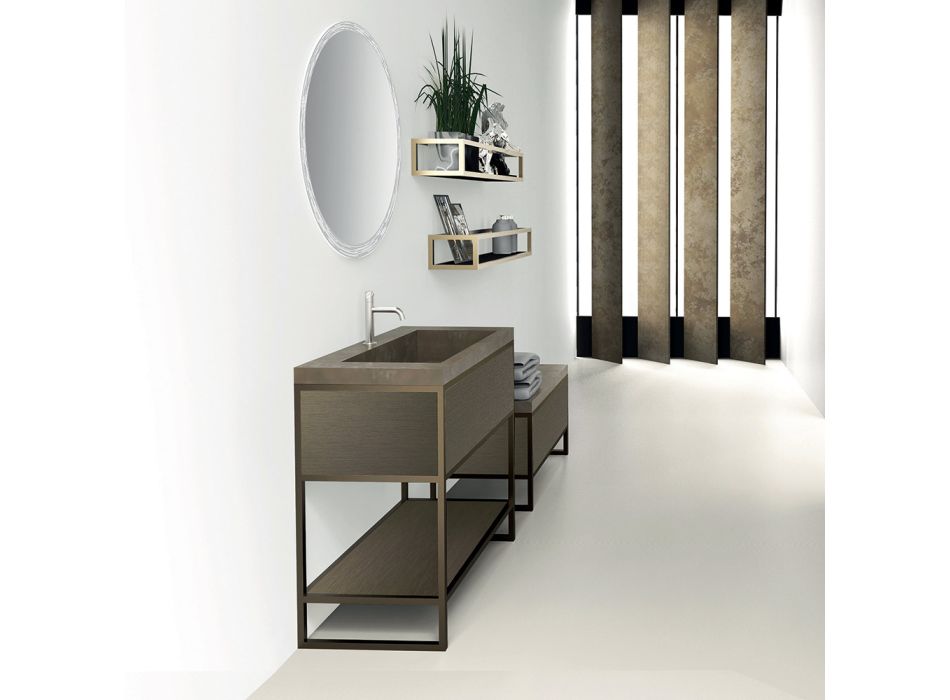 Složení 5 Samostatně stojící koupelnový nábytek z kovu, Ecolegna a luxusního kameniny - Cizco Viadurini