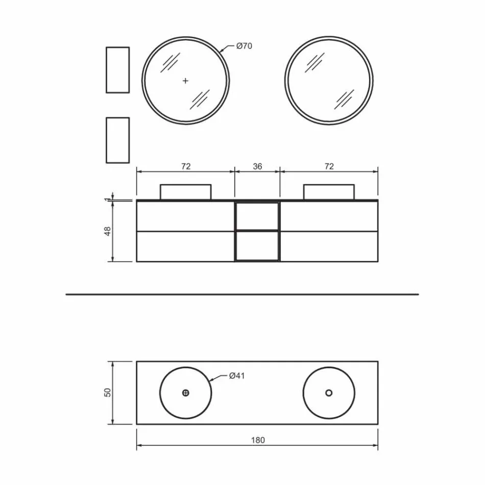 Složení 5 Závěsný koupelnový nábytek s dvojitým umyvadlem vyrobený v Itálii - Renga Viadurini