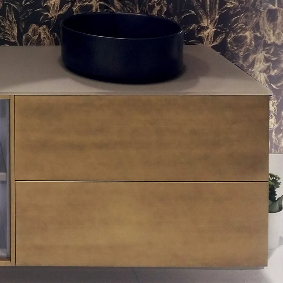 Složení 5 Zavěšený koupelnový nábytek ze dřeva a křišťálu vyrobený v Itálii - Renga Viadurini